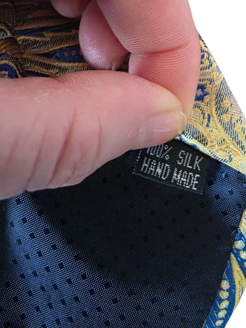 Mens Blue Gold Baroque Paisley Silk Tie Luxury Woven Jacquard Formal Necktie